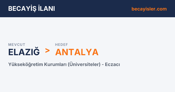 Elazığ'dan Antalya ve 2 İl Hedefli Üniversiteler Kadrolu eczacı Becayiş İlanı - Elazığ Becayiş İlan Görseli